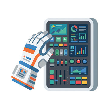 Isolated Astronaut Glove Touching A Digital Dashboard Interface