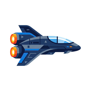 Isolated Futuristic Blue Spaceship Fighter With Glowing Thrusters