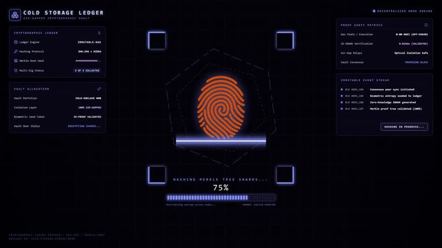 Biometric Fingerprint Scan Sealing Encrypted Digital Vault Interface