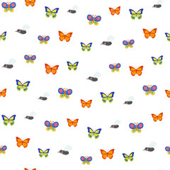 Cartoon butterflies and flies seamless pattern isolated © parodi