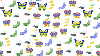 Cartoon insects pattern with butterflies and caterpillars © parodi