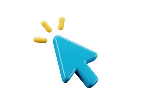 Mouse click 3d icon. Blue PC computer mouse 3d cursor. Arrow cursor, pointer 3d illustration isolated on transparent background, PNG