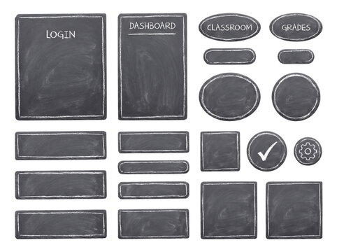 Chalkboard UI Buttons Set Isolated on Transparent Background for Web and App Interface Design button menu label dashboard login classroom grades frame blackboard chalk navigation icon cutout png alpha