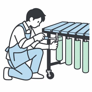 Technician tightening a xylophone resonator tube bracket