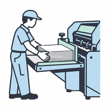 Print operator aligning paper at a sheet fed press guide