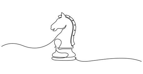 Chess Knight Piece with Flowing Line, Minimalist Illustration © DESIGN LINE