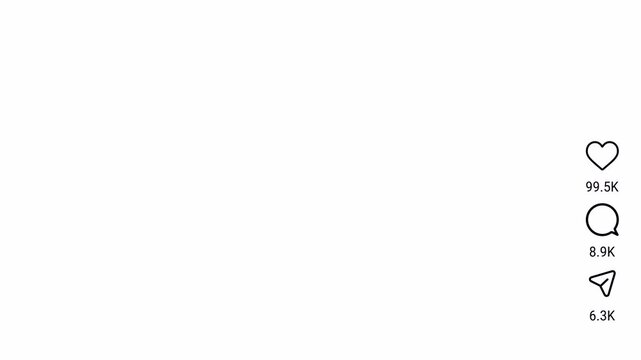 Social media engagement counter animation from zero to 238,900 likes, comments and shares on a transparent background