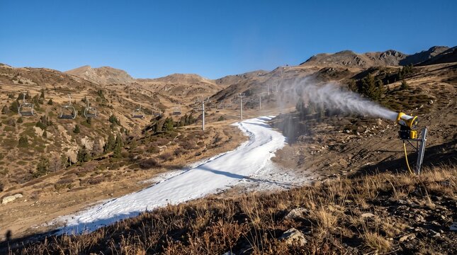 Ribbon of Artificial Snow on a Green Ski Slope