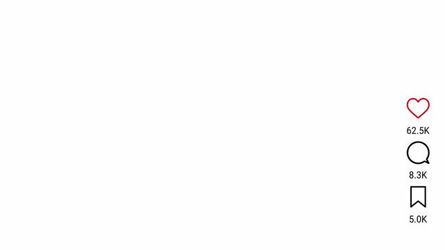 Social media engagement counter animation from zero to 150,000 likes, comments and shares on a transparent background