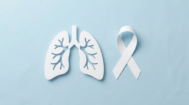 Paper cut out of human lungs and a white awareness ribbon