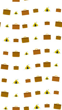Brown suitcases and yellow tents seamless pattern