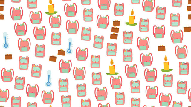 Seamless pattern of school supplies and objects