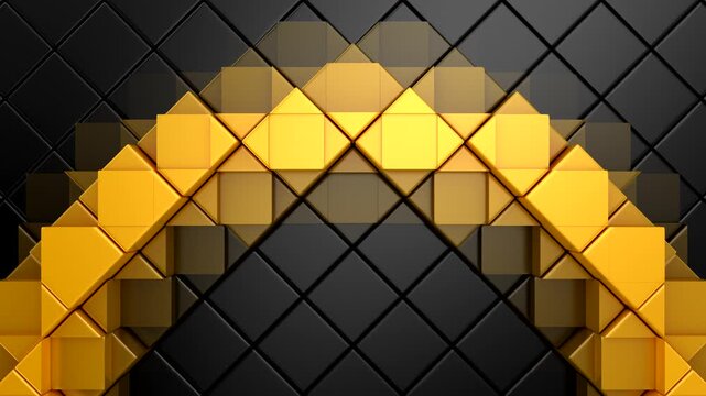 Geometric Shapes Form a Wave. Abstract motion, two color, 3d rendering, 4k resolution
