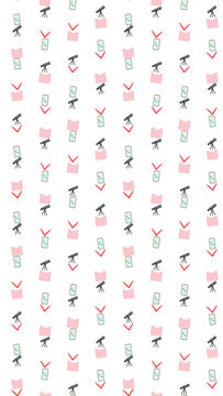 Pattern of telescope, phone, and checkmark icons