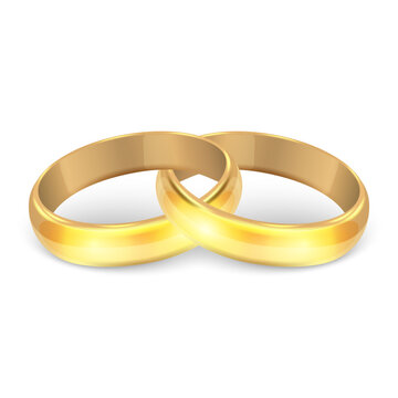 Yellow Gold Wedding Rings Vector Illustration. Intertwined Wedding Rings. 3d Gold Rings Illustration with Elegant Metallic Shine for Marriage, Engagement, Anniversary, Jewelry, Bridal Design