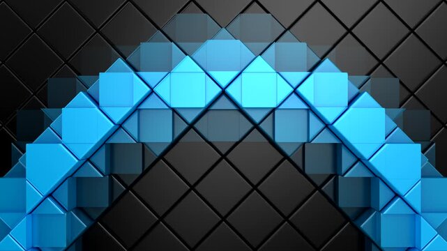 Geometric Shapes Form a Wave. Abstract motion, two color, 3d rendering, 4k resolution
