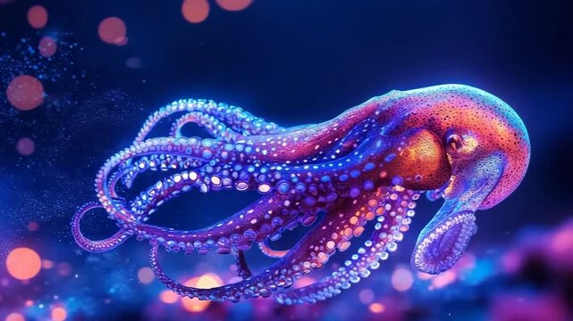 selective focus squid floating and moving in open water