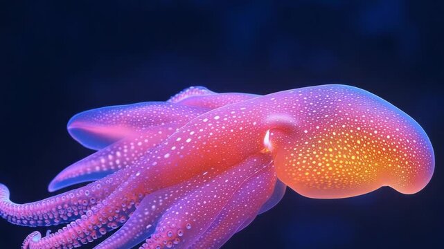 selective focus squid changing direction while swimming underwater