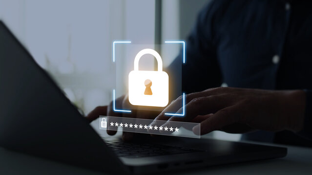 Secure padlock and password protection concept featuring digital security, authentication systems and online data safety.