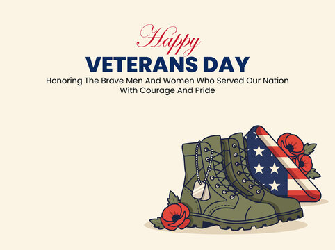 Veterans Day Vector Illustration with Military Boots and Dog Tags