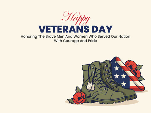 Veterans Day Vector Illustration with Military Boots and Dog Tags