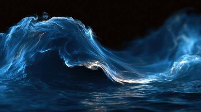 Ethereal blue wave breaking with transparent alpha background