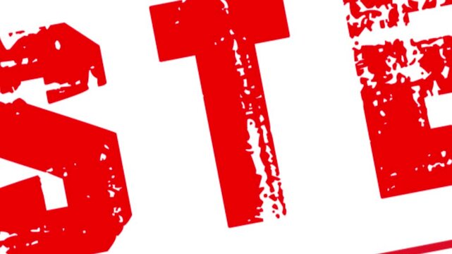 Red rubber stamp impression with tested text animation on green screen, white, and black backgrounds