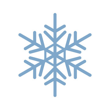 Light blue snowflake with crystal branches, flat vector illustration isolated on transparent background