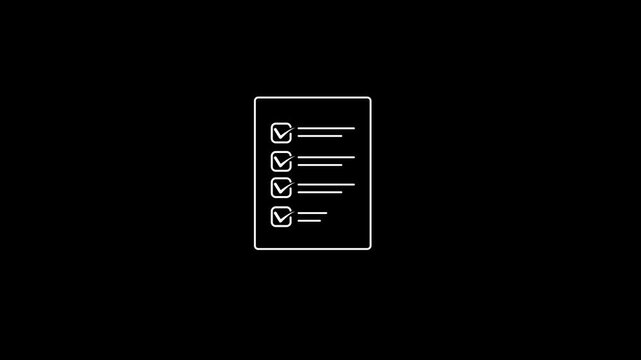 A vertical list icon with five completed tasks represented by white checkmarks and horizontal lines on a black background, symbolizing a to-do list or checklist