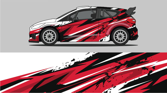 Car Wrap Design with Aggressive Racing with Red Black Splatter Decal