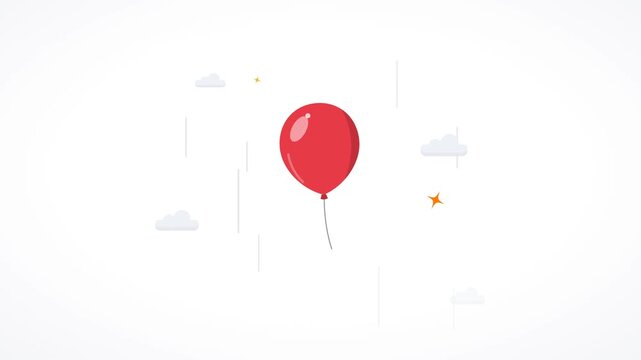 Single red balloon floating on a string flat cartoon seamless loop
