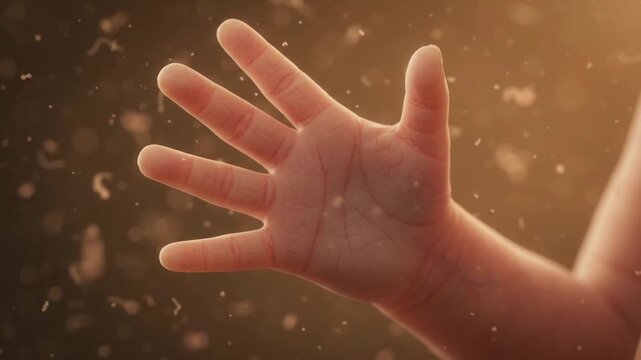 Fetal development baby womb hand close up skin fingers infant embryo growth anatomy human palm tiny delicate prenatal life small detail natural healthy soft child biology medical gestation newborn