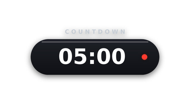Digital countdown timer showing 05 00 on dark pill overlay transparent background