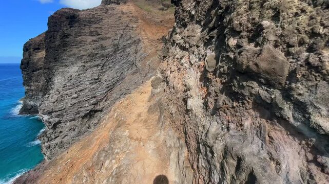 Crawler&rsquo;s Ledge on the Kalalau Trail, Na Pali Coast, Kauai, Hawaii, USA