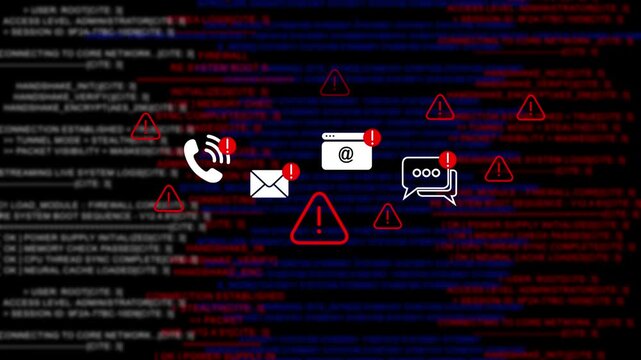 Critical system warning alert with cyber security breach and digital code background, representing network vulnerability, data privacy threat, malware attack, and, urgent information technology