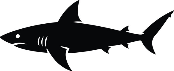 Fototapeta premium Minimalist black silhouette of a great white shark profile with predator