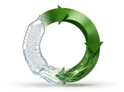 Eco-Friendly Recycling Concept with Water Bottle and Green Arrows in a Circular Design