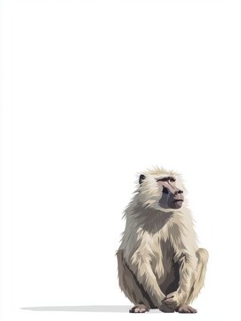 Pixel Art Baboon Sitting In Profile View Against A Clean White Background