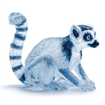 Small Crystal Ring Tailed Lemur Figurine Isolated On A Bright White Background For Decoration