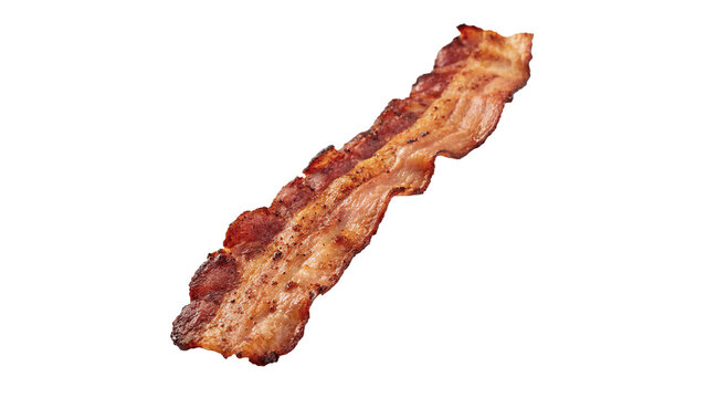 Single slice of crispy fried delicious pork bacon meat culinary breakfast isolated on transparent background