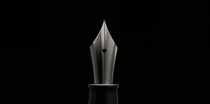 Fountain pen nib against a dark background, representing writing, creativity, and classic communication