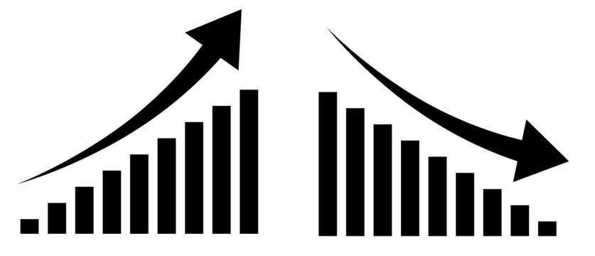 Growth and decline bar chart with arrow
