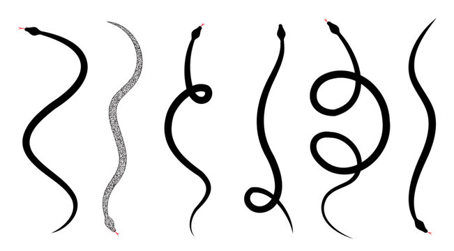 Black snake icon, simple serpent symbol set