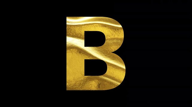 Gold "B" alphabet animation on black background seamless loop. 4k