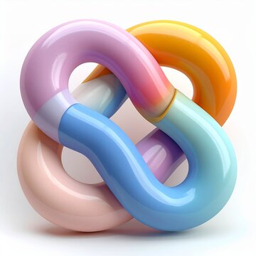 A beautiful abstract 3d rendering of a colorful interconnected infinity loop shape with smooth glossy texture for creative design concepts.