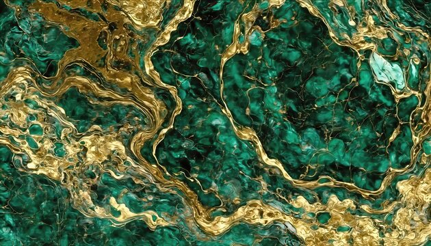 Abstract luxury gemstone texture with organic flowing gold ribbons