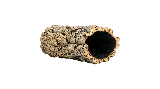 Natural cork bark tunnel for reptile terrarium isolated on