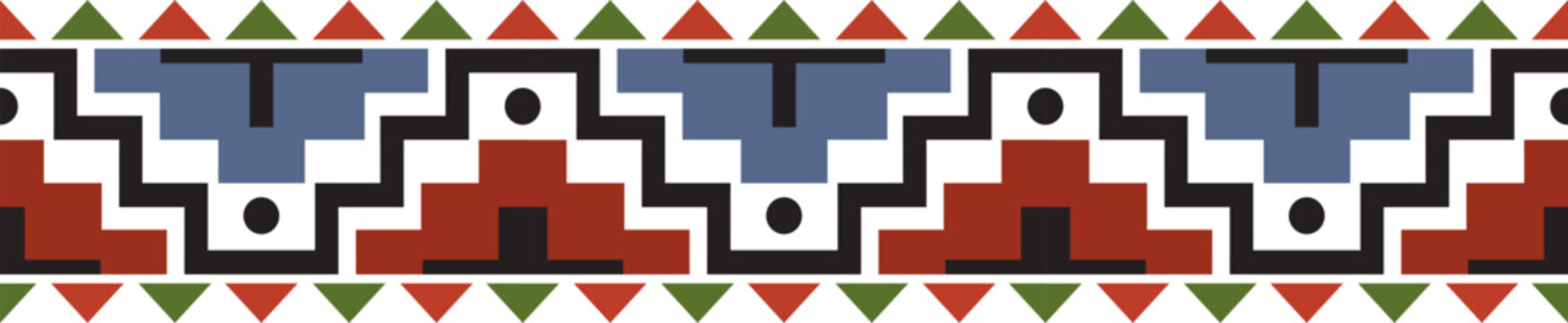 Colorful ethnic seamless tribal border pattern, vector Aztec geometric repeating line and native ornament design element