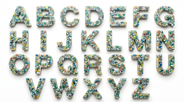 A creatively designed full alphabet set with a distinctive textured appearance evoking the complex patterns found within modern circuit boards and digital technology