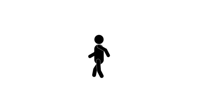 Walking stick figure animation loop on white background